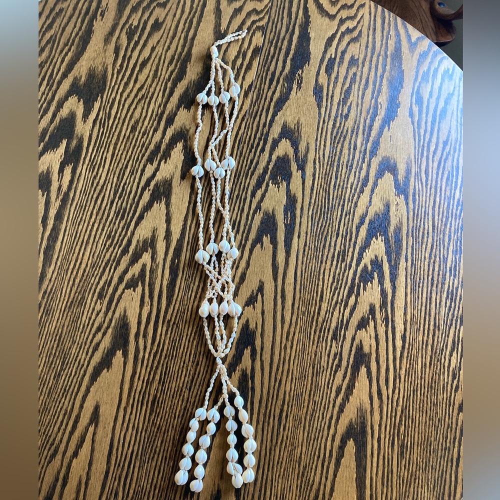 Vintage MCM Retro Boho Beach Puka Seashell Plant Hanger 37”